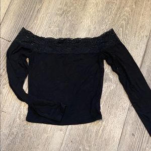 LF off the shoulder black Lace crop top